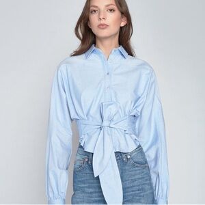 Marissa Webb Sky Blue Tie-Front Blouse
